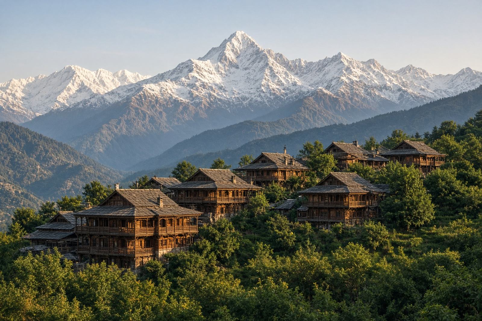 Kalpa village and snow peaks in Kinnaur